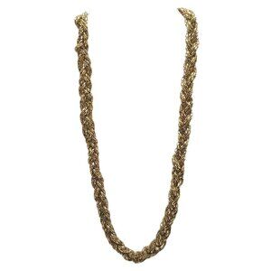 Gold Tone Metal Mesh Braided Chain Necklace With Adjustable Clasp Vintage